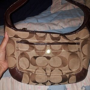 Coach khacki brown leather hobo shoulder bag
